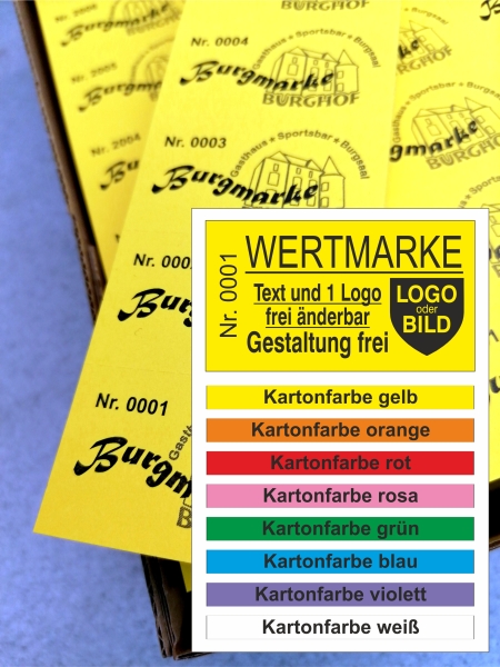 1000 Wertmarken 1/0 "einseitig schwarzer Druck" - mit Text + Logo [[- inkl. Gestaltungsservice -]]